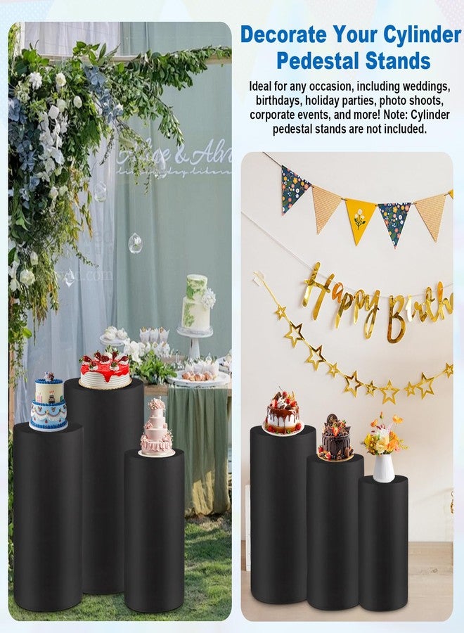 MEKOTRIN Cylinder Pedestal Covers, Set of 3 Spandex Display Cylinder Covers, Only Elastic Cloth Plinth Pillar Cover for Birthday Party Wedding Baby Shower Dessert Tables Decor(S+M+L, Black) - Image 4